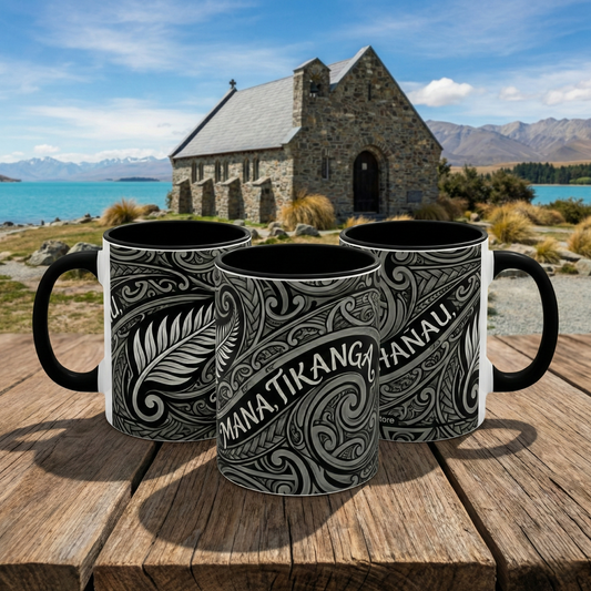 Maori Koru Whānau Accent Coffee Mug — 11oz Tribal Fern Design
