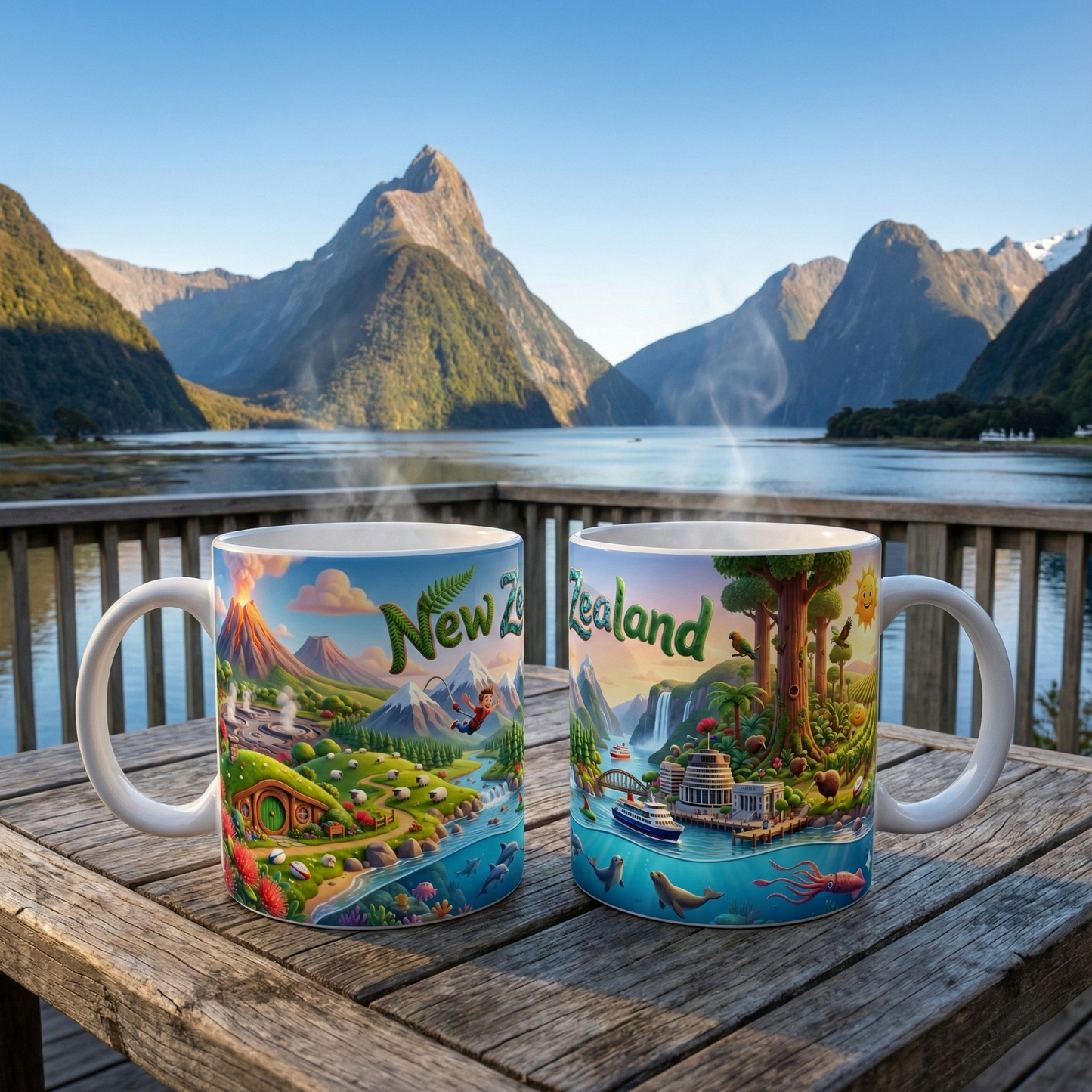 New Zealand Scenic Map Coffee Mug,  Color Accent 11oz