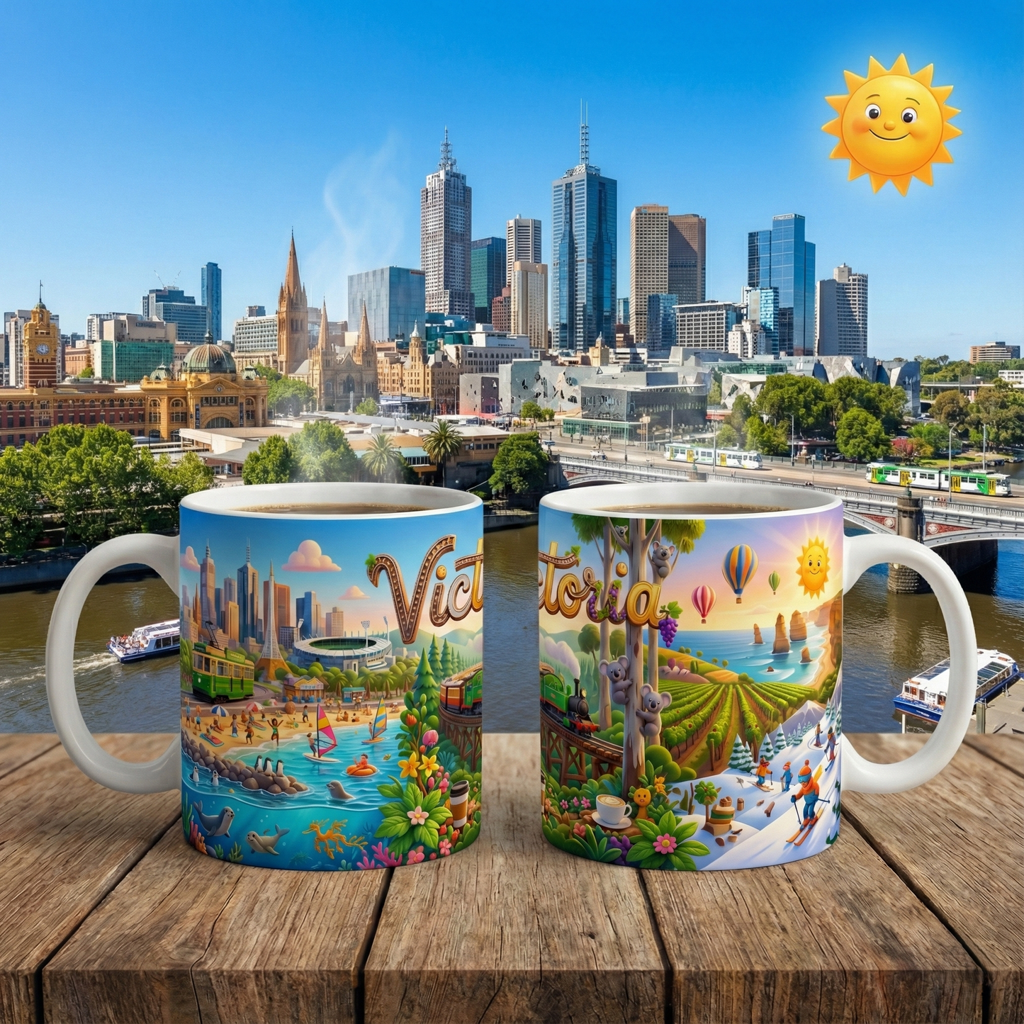 Victoria Australia Illustration Coffee Mug , 11oz Ceramic Accent Mug