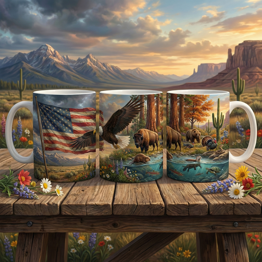 American Flag Bald Eagle Ceramic Coffee Mug — Patriotic 11oz Coffee Cup