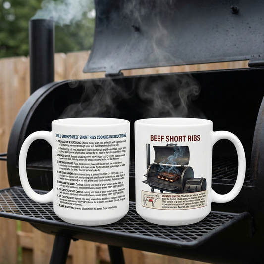 Beef Short Ribs Cooking Instructions Coffee Mug — Ceramic 11oz BBQ Recipe Coffee Cup