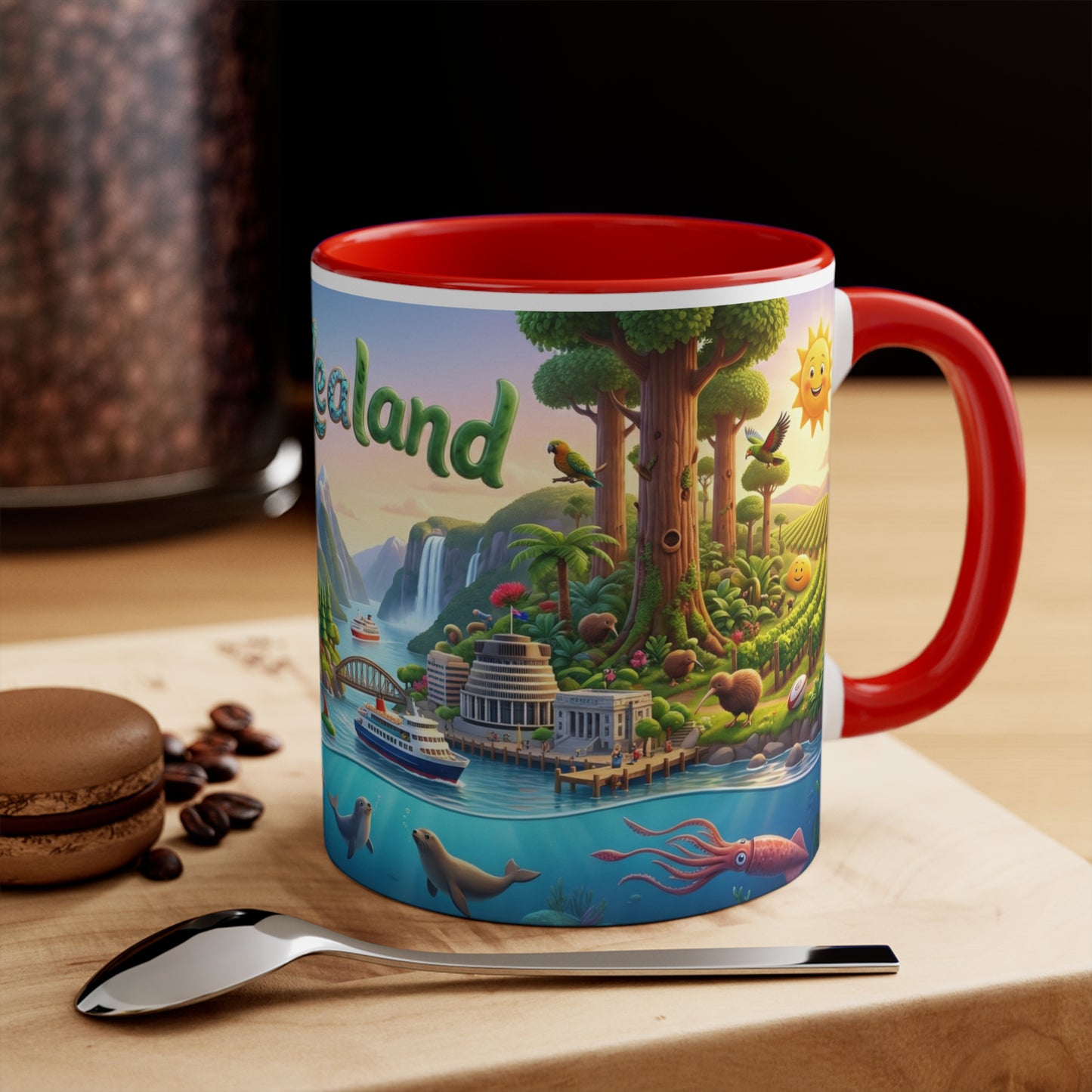 New Zealand Scenic Map Coffee Mug,  Color Accent 11oz