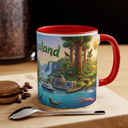 New Zealand Scenic Map Coffee Mug,  Color Accent 11oz