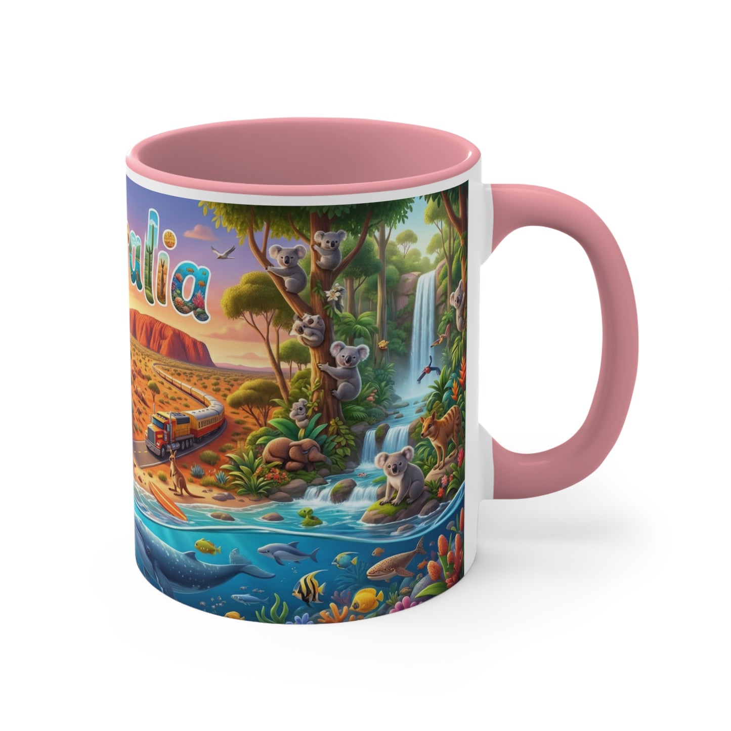 Australia Illustrated Map Coffee Mug, Colorful Accent 11oz Ceramic