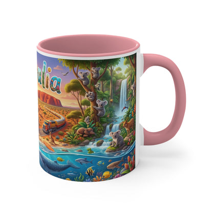 Australia Illustrated Map Coffee Mug, Colorful Accent 11oz Ceramic