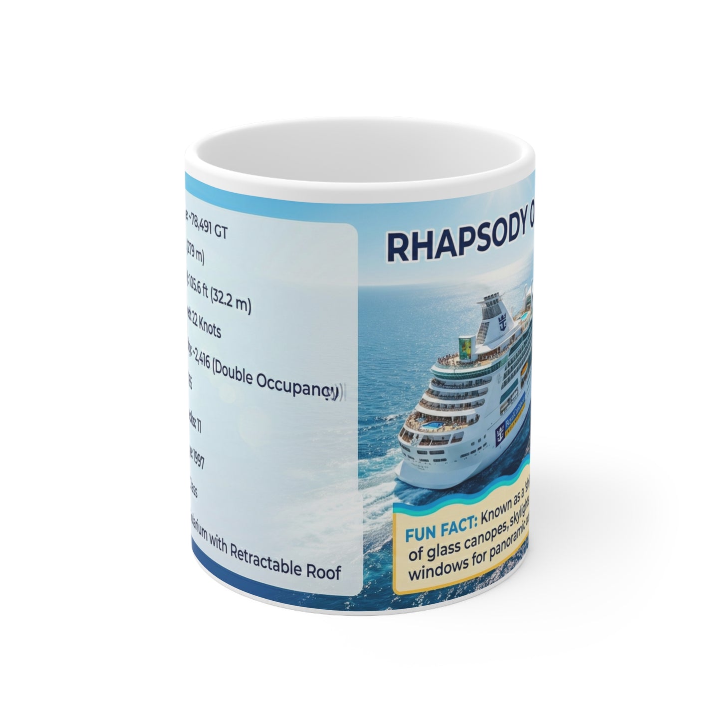 Cruise Ship Specs Mug, Rhapsody of the Seas Info Coffee Mug