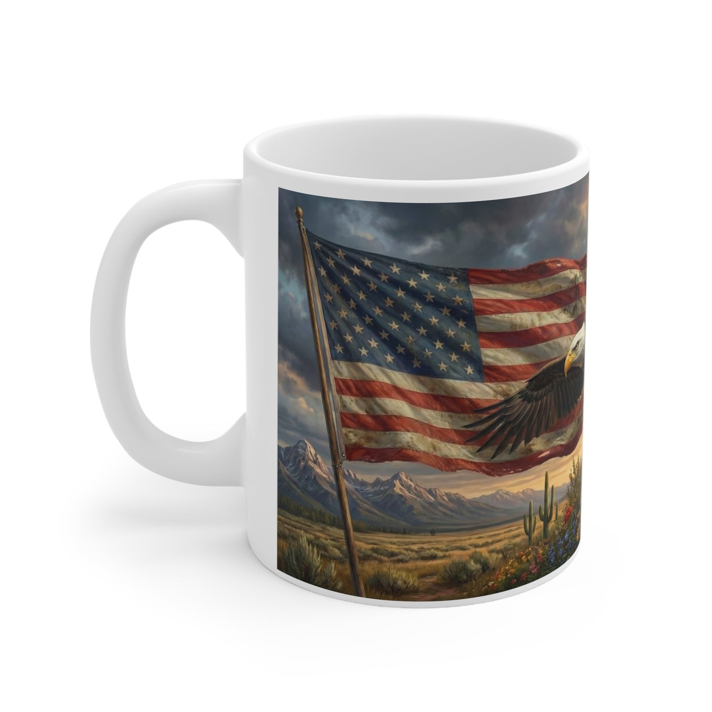 American Flag Bald Eagle Ceramic Coffee Mug — Patriotic 11oz Coffee Cup