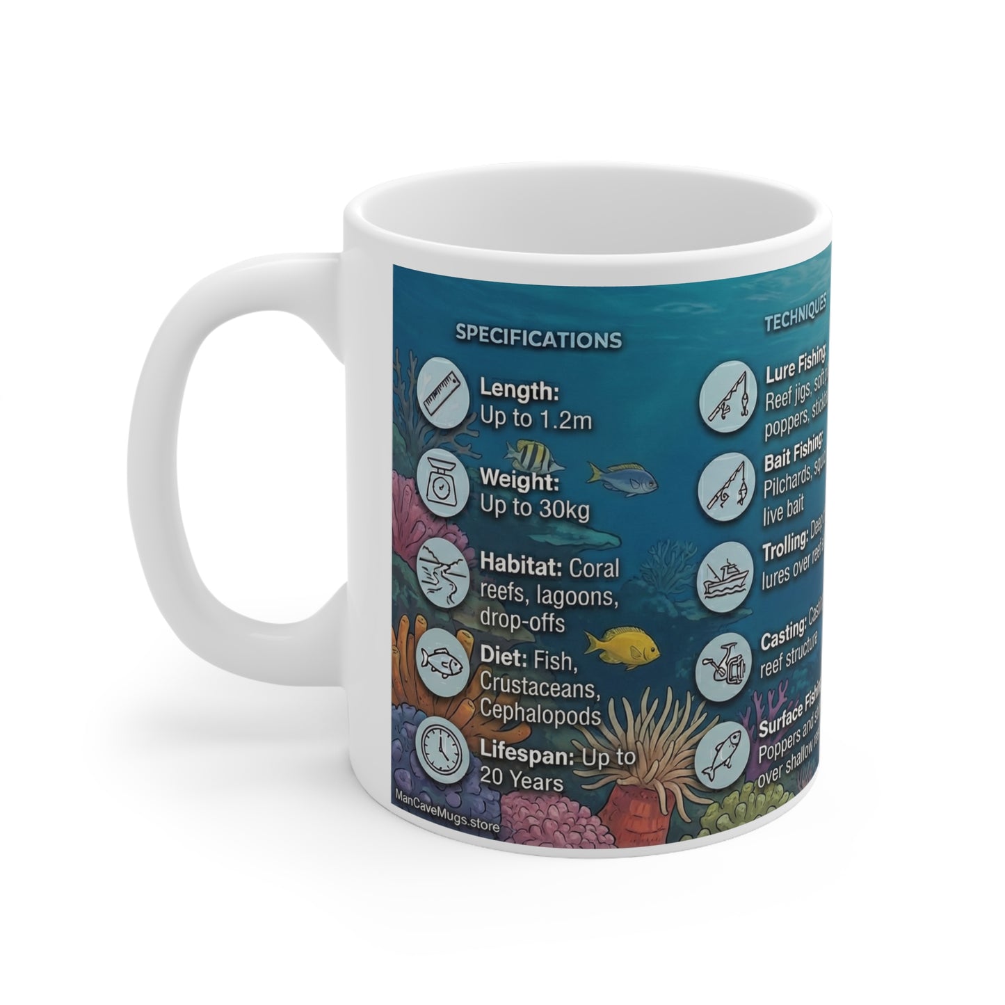 Coral Reef Fish Specs Ceramic Mug — 11oz Educational Marine Life Coffee Cup
