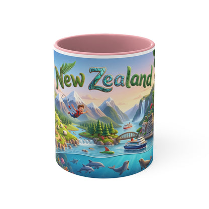 New Zealand Scenic Map Coffee Mug,  Color Accent 11oz