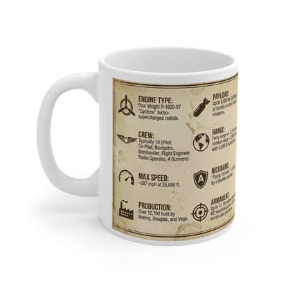 B-17 Flying Fortress Vintage Specs Mug, WWII Bomber Illustration & Fact Sheet
