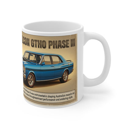 Ford Falcon GTHO Classic Car Coffee Mug, Vintage Specs & Illustration (11oz)