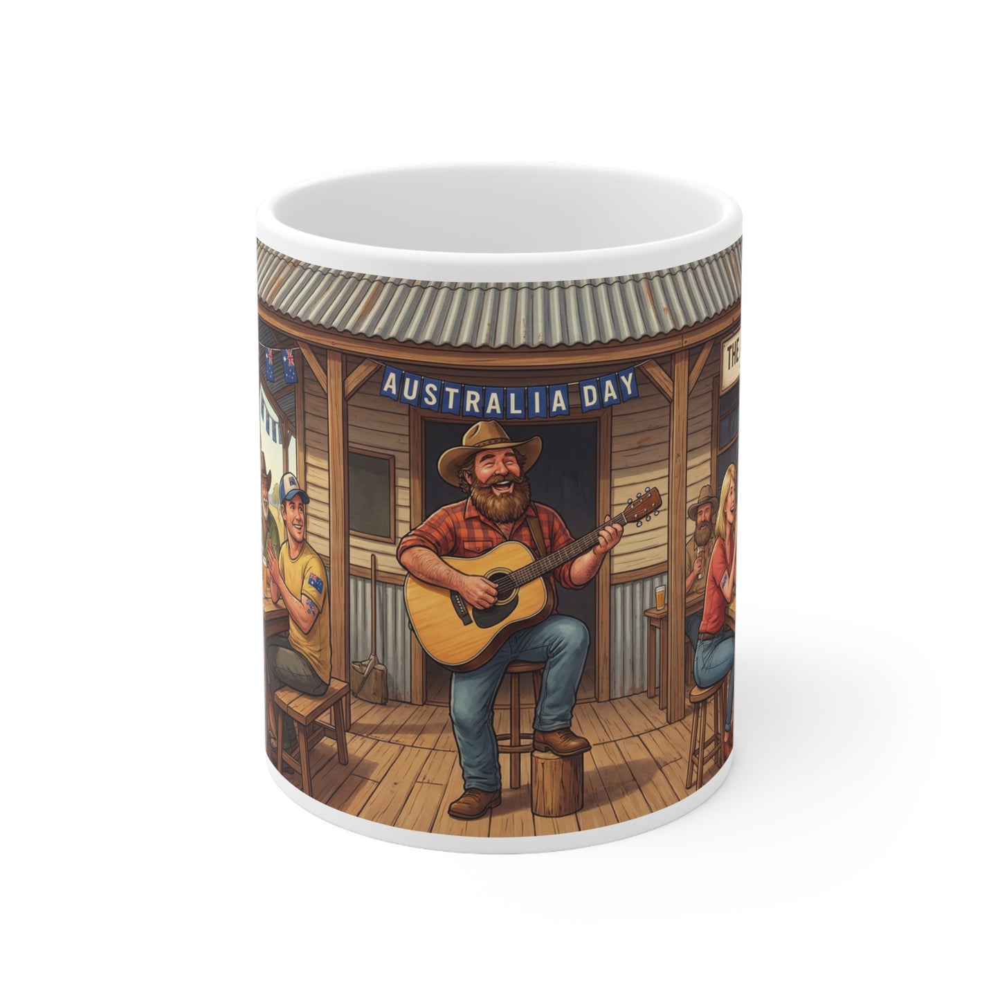 Australia Day Backyard BBQ Coffee Mug | Country Music Guitar Pub Scene
