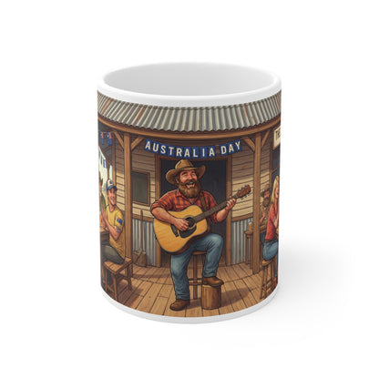 Australia Day Backyard BBQ Coffee Mug | Country Music Guitar Pub Scene