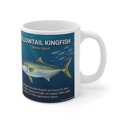 Yellowtail Fish Guide Mug — Ceramic 11oz Coffee Cup with Species Specs & Fishing Techniques