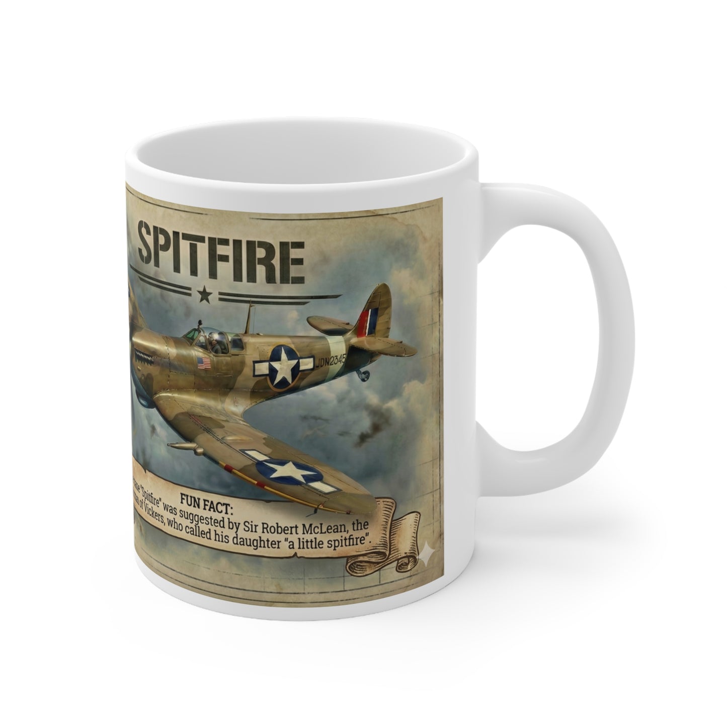 WW2 Spitfire Ceramic Mug — 11oz Vintage Aircraft Coffee Cup