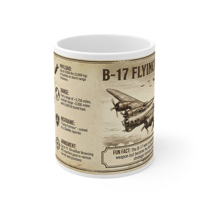 B-17 Flying Fortress Vintage Specs Mug, WWII Bomber Illustration & Fact Sheet