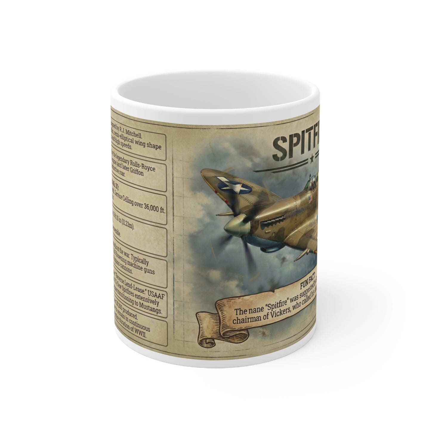 WW2 Spitfire Ceramic Mug — 11oz Vintage Aircraft Coffee Cup