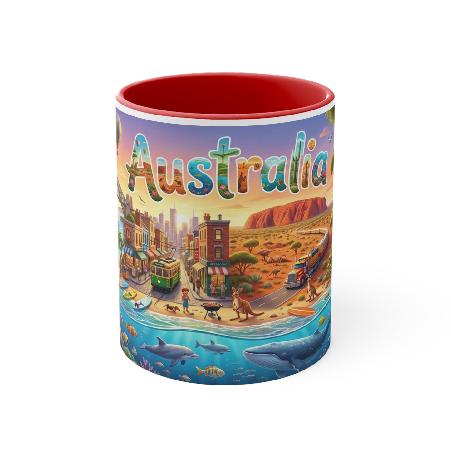 Australia Illustrated Map Coffee Mug, Colorful Accent 11oz Ceramic