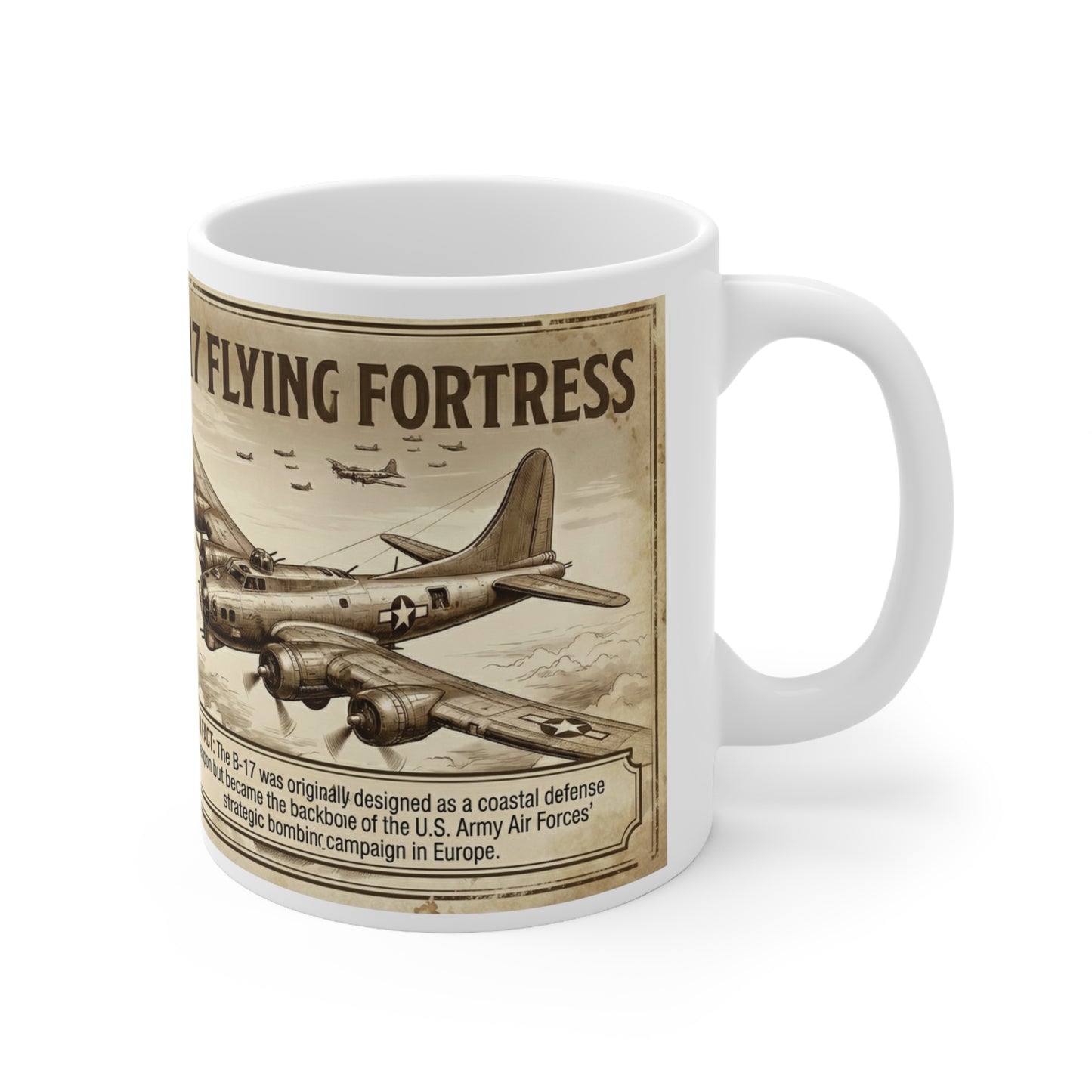 B-17 Flying Fortress Vintage Specs Mug, WWII Bomber Illustration & Fact Sheet