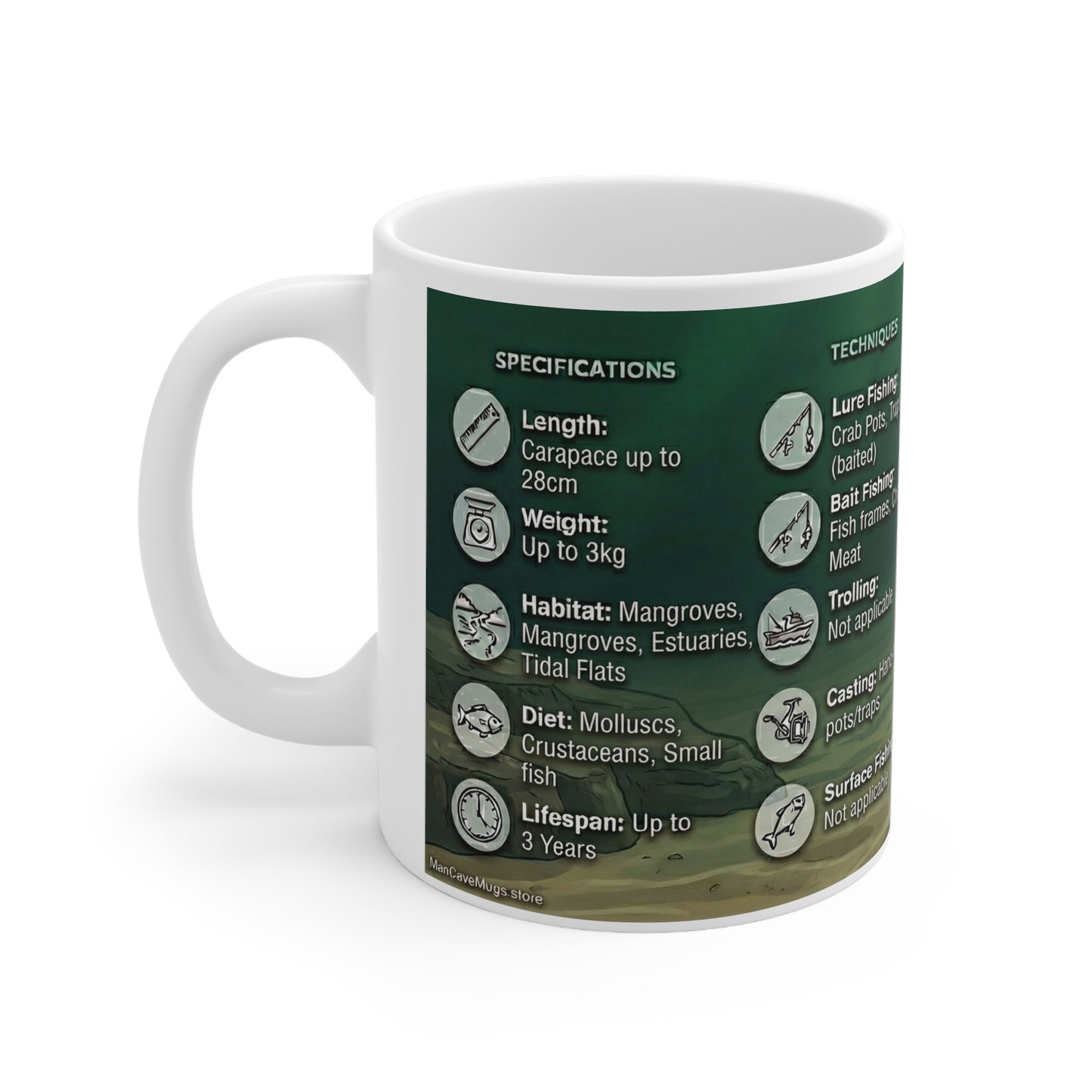 Mud Crab Ceramic Mug — Marine Life Specimen Diagram Coffee Cup