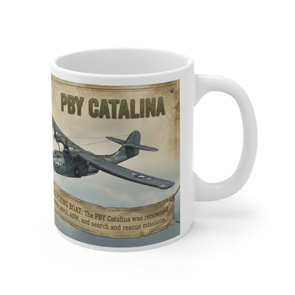 PBY Catalina Seaplane Coffee Mug, Vintage WWII Flying Boat with Specs, Aviation Gift
