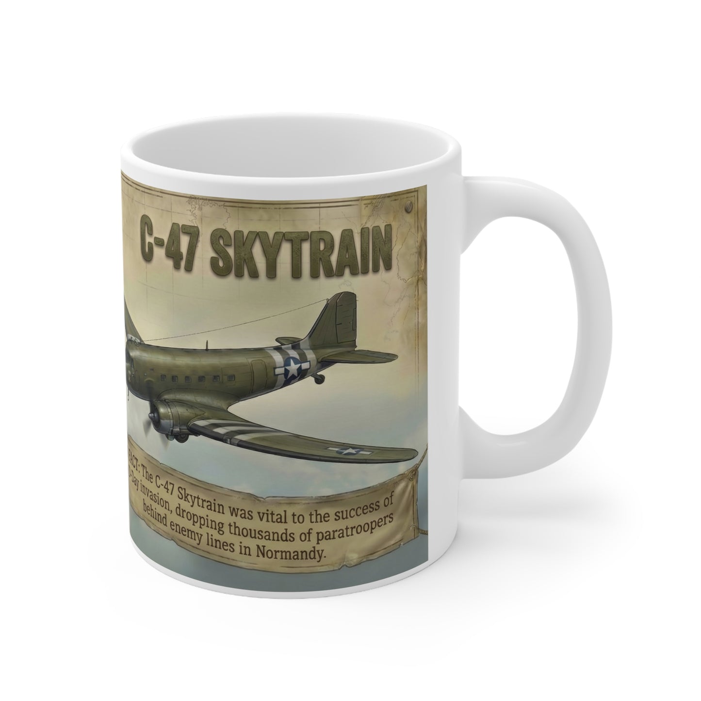 C-47 Skytrain Specs Coffee Mug — Vintage WWII Military Aircraft Facts