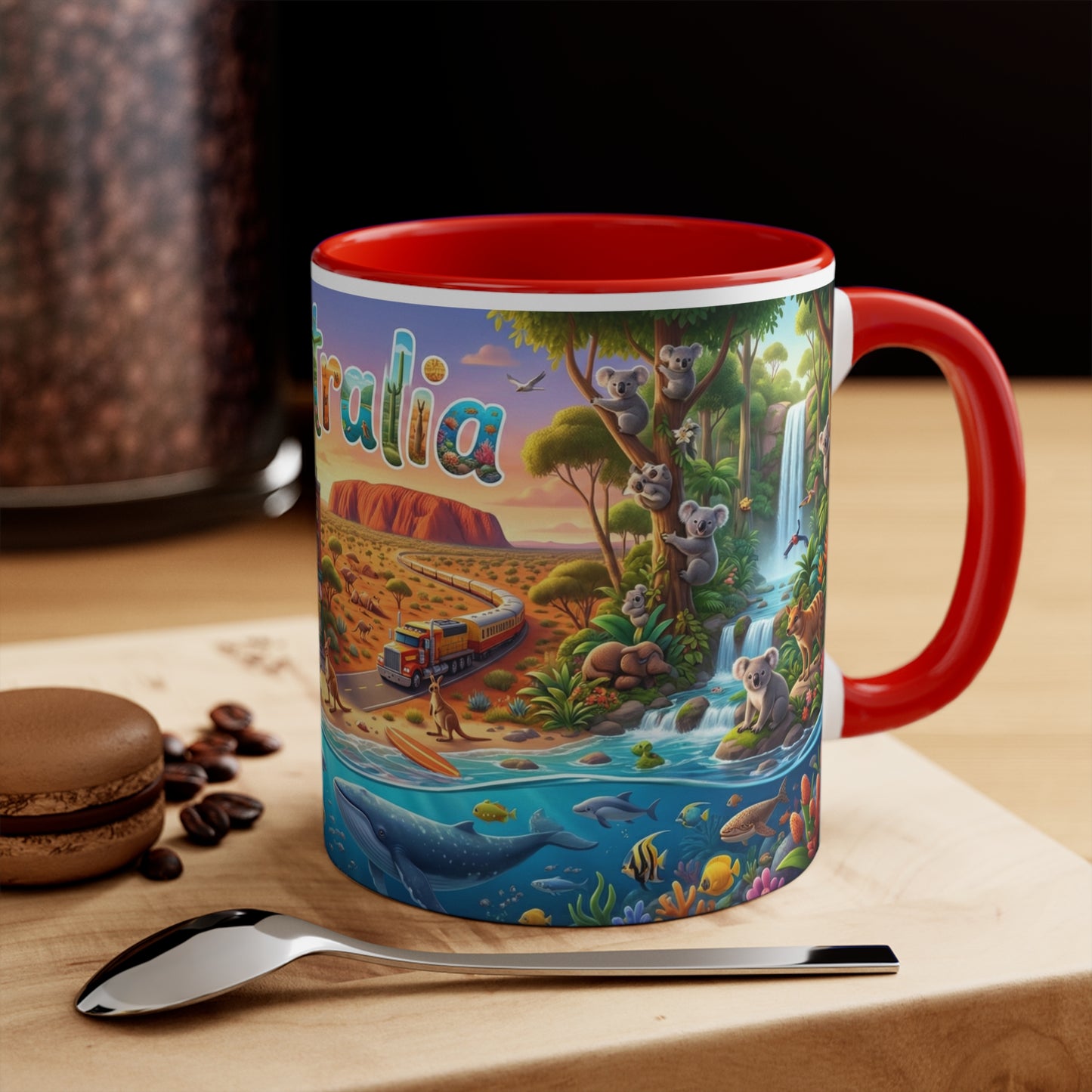 Australia Illustrated Map Coffee Mug, Colorful Accent 11oz Ceramic