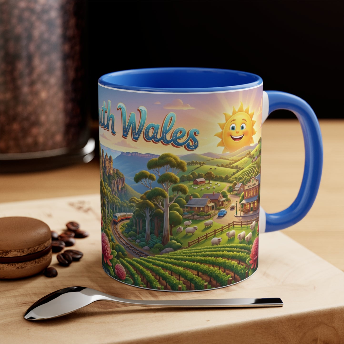 New South Wales coastal illustration Coffee Mug, Sydney Harbour, beach wildlife, colourful accent mug
