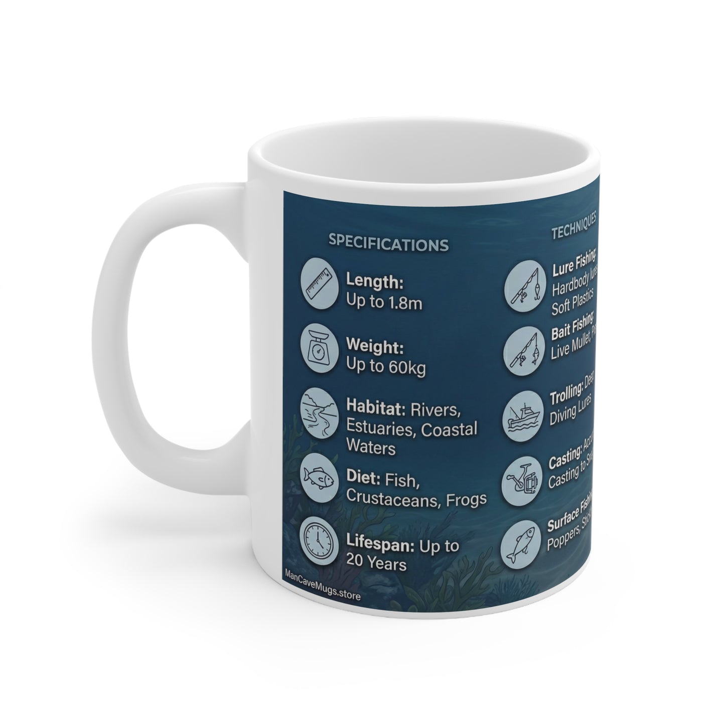 Barramundi Fishing Mug — Species Guide Ceramic Coffee Cup