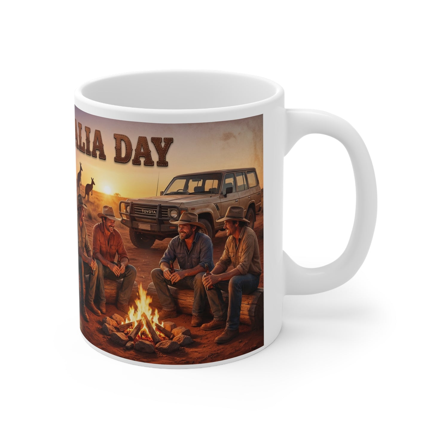 Australia Day Ceramic Coffee Mug — Aussie Flag & Outback Scene, 11oz