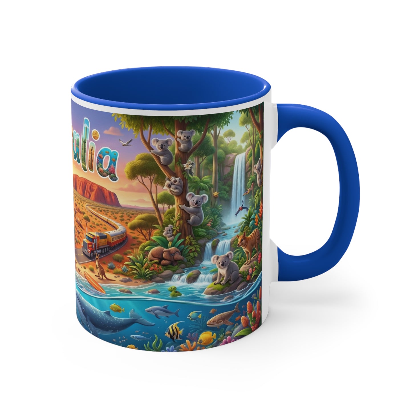 Australia Illustrated Map Coffee Mug, Colorful Accent 11oz Ceramic