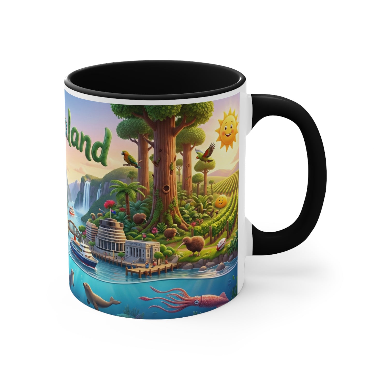 New Zealand Scenic Map Coffee Mug,  Color Accent 11oz