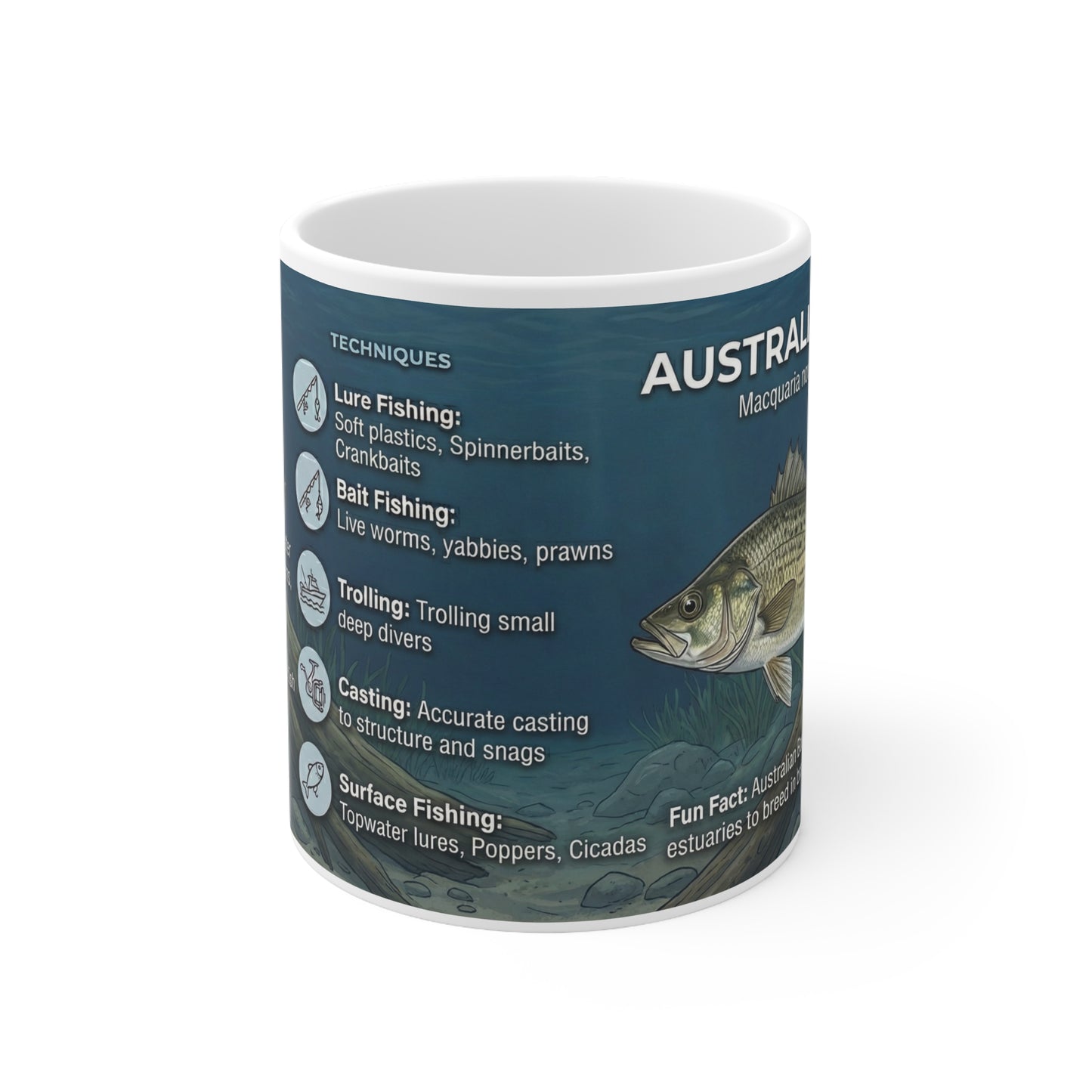 Bass Fishing Ceramic Mug — Illustrated Species Guide & Techniques (11oz)