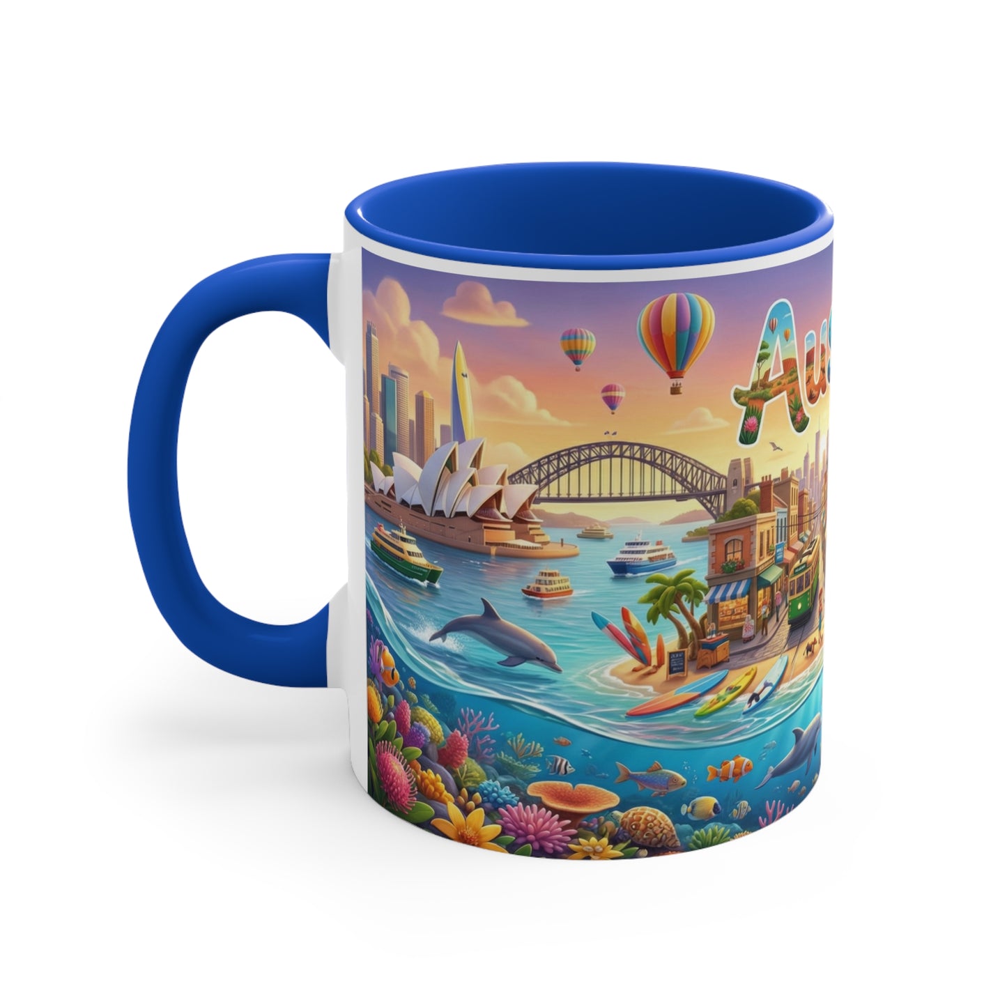 Australia Illustrated Map Coffee Mug, Colorful Accent 11oz Ceramic
