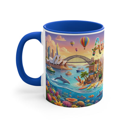 Australia Illustrated Map Coffee Mug, Colorful Accent 11oz Ceramic