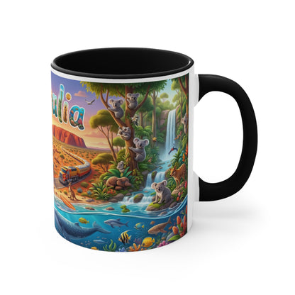 Australia Illustrated Map Coffee Mug, Colorful Accent 11oz Ceramic