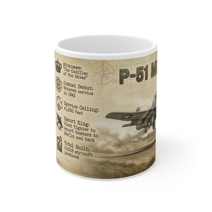 P-51 Mustang Specs Ceramic Coffee Mug, WW2 Fighter Plane Coffee Cup