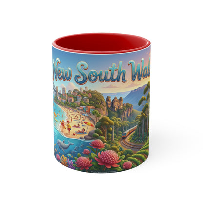 New South Wales coastal illustration Coffee Mug, Sydney Harbour, beach wildlife, colourful accent mug