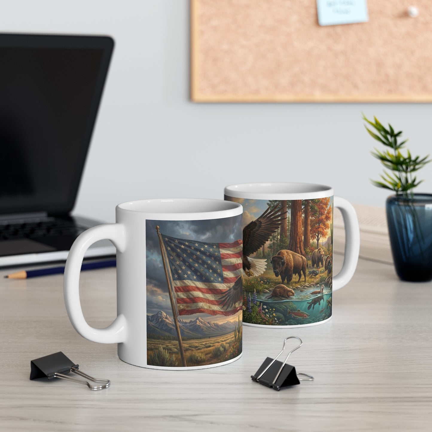 American Flag Bald Eagle Ceramic Coffee Mug — Patriotic 11oz Coffee Cup