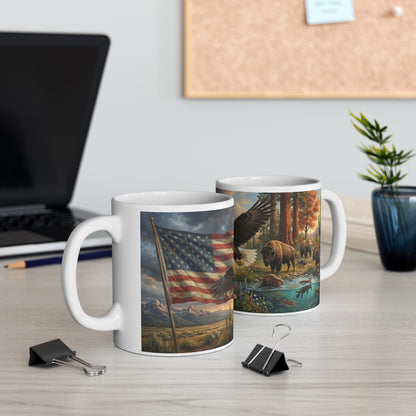 American Flag Bald Eagle Ceramic Coffee Mug — Patriotic 11oz Coffee Cup