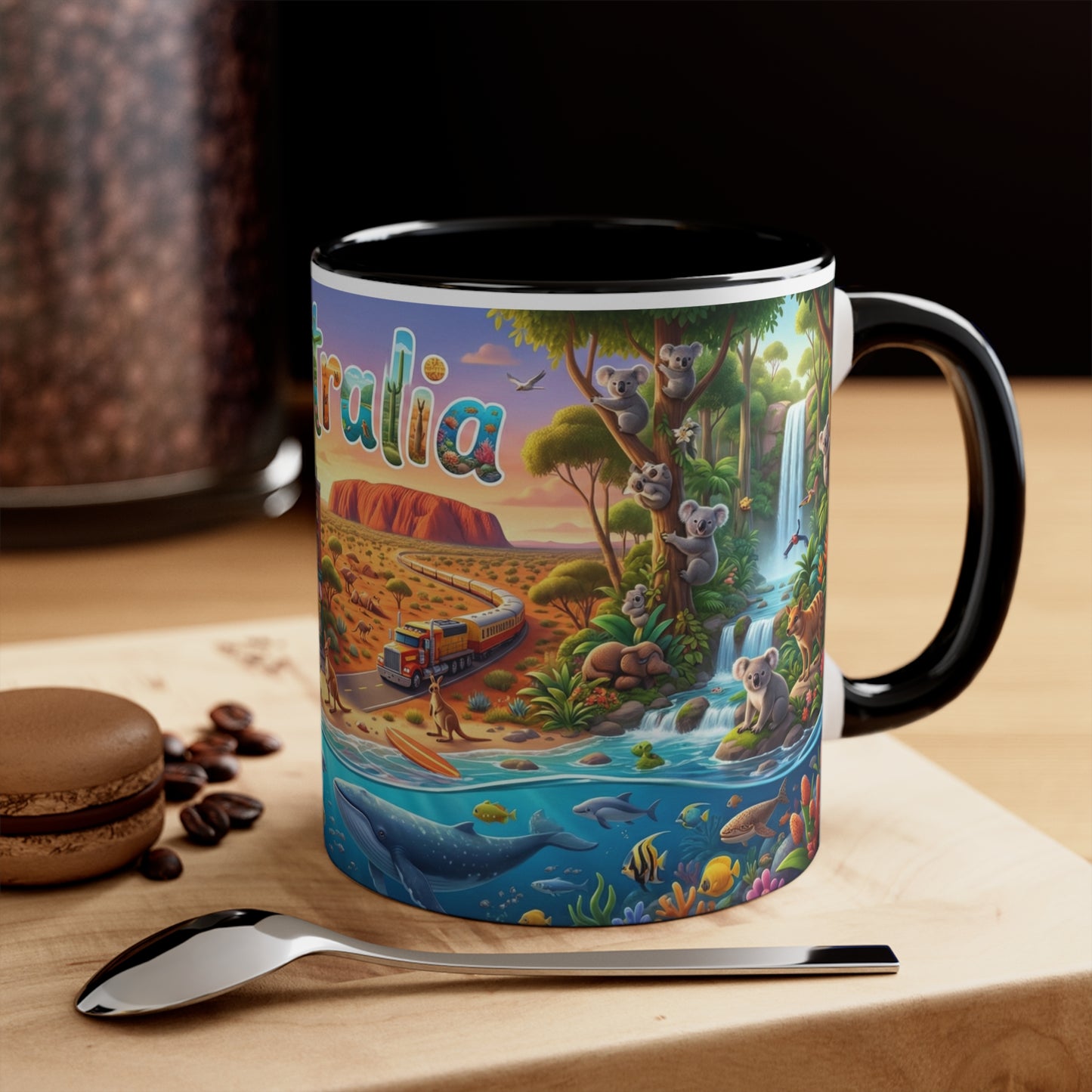 Australia Illustrated Map Coffee Mug, Colorful Accent 11oz Ceramic
