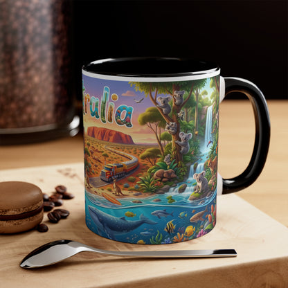 Australia Illustrated Map Coffee Mug, Colorful Accent 11oz Ceramic