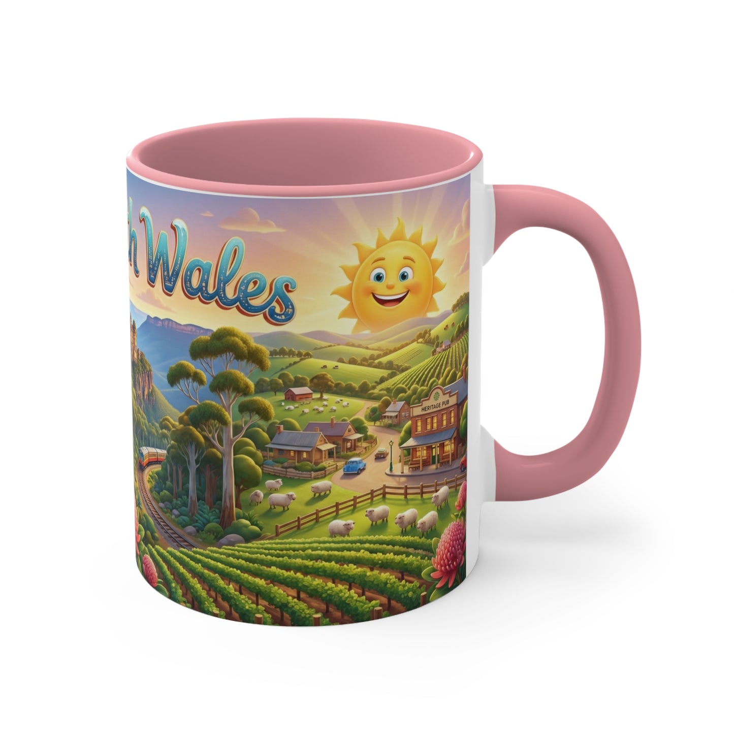New South Wales coastal illustration Coffee Mug, Sydney Harbour, beach wildlife, colourful accent mug