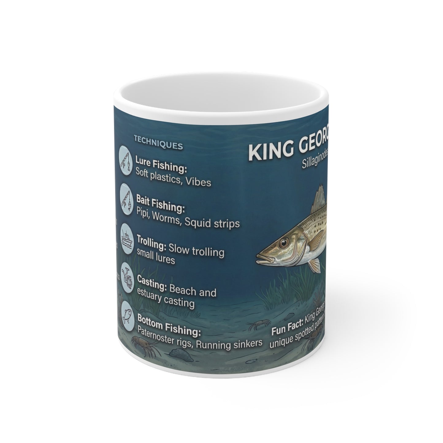 King George Whiting Fishing Mug — Species Guide Ceramic Coffee Cup (11oz)