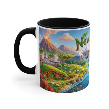 New Zealand Scenic Map Coffee Mug,  Color Accent 11oz